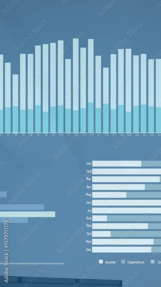 Poster animation of statistical data processing against empty office