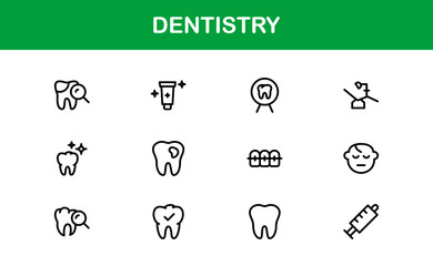 Dentistry tools and oral care line icon set – Modern professional vector icon collection for dental and hygiene design
