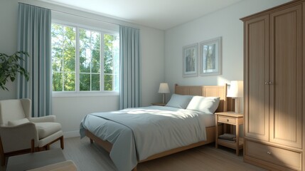 A bright, modern bedroom interior