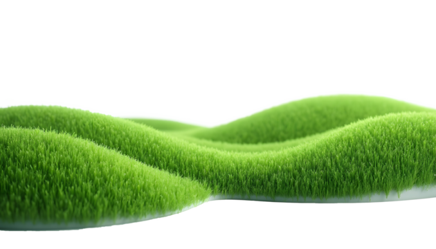 gently curved green grassy hills with natural texture and soft shadows, isolated on a transparent png