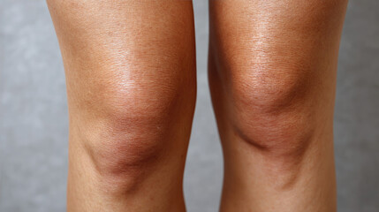 Swollen lower for vascular issue concept. Close-up of tanned knees highlighting skin texture and details.
