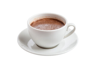 Aromatic hot chocolate in white cup and saucer, Isolated On Transparent Background, Png