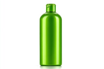 Green shampoo bottle on white