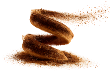 Cinnamon powder swirl with aromatic motion effect isolated on transparent background