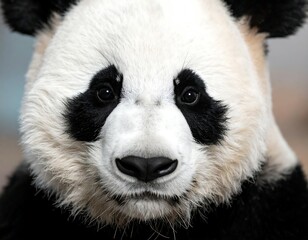 Obraz premium A close-up shot of a panda with black and white fur around its eyes and ears in the wild