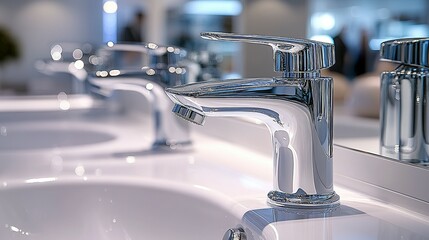 Polished chrome faucet fixture over a modern sink.