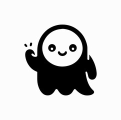 Black Vector Logo of Cute Smiling Ghost — Friendly Minimal Cartoon Character for Kids or Creative Branding