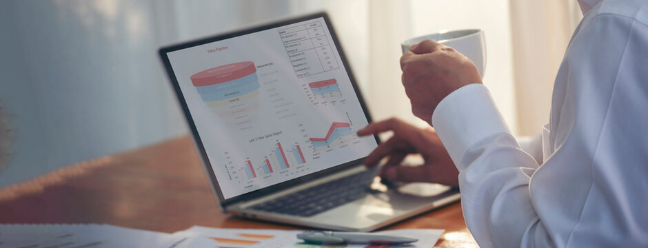 Banner business people meeting present graph chart invest business data in meeting room. Banner Group of business people meeting conference present. Asian businessman speech, present with copy space