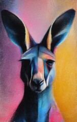 Obraz premium Colorful Artistic Portrait of a Kangaroo with Vibrant Background