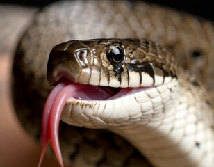 Fototapeta premium Close-up of a snake displaying intricate tongue scales in a studio portrait