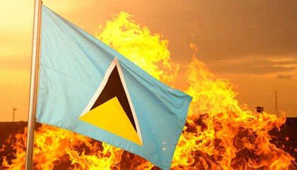 セントルシアの国旗が燃えている
