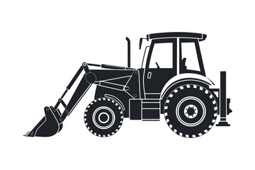Naklejka premium Black tractor with loader and bucket heavy machinery