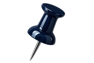 Close-up of a glossy blue push pin, isolated on a transparent background, ready for use in design projects