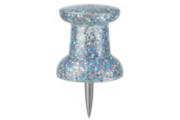 Metallic push pin casting reflective glimmer against white background, highlighting decorative office accessory with glamorous shine