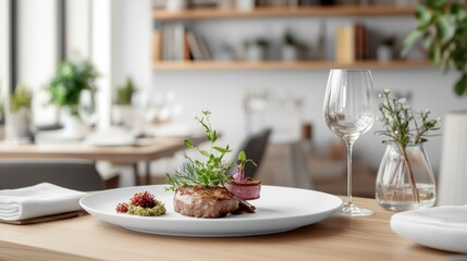 Gourmet Steak Dinner in a Modern Restaurant