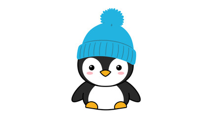 Vector Illustration of Penguin with Blue Winter Hat