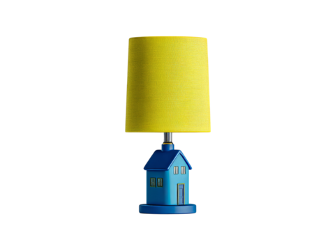 Charming house shaped table lamp with yellow shade home decor, Isolated On Transparent Background, Png