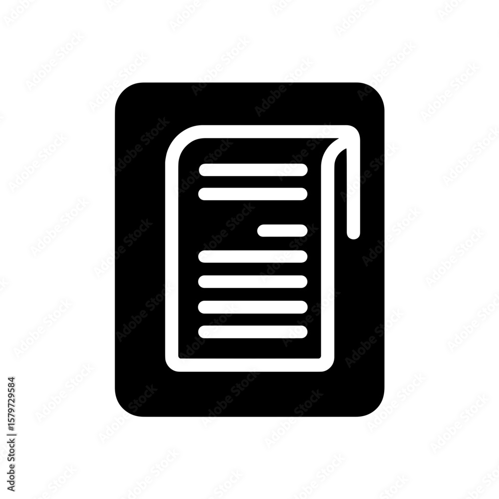 Fototapete illustration of a document with curled corner and lines of text inside a rounded rectangle shape