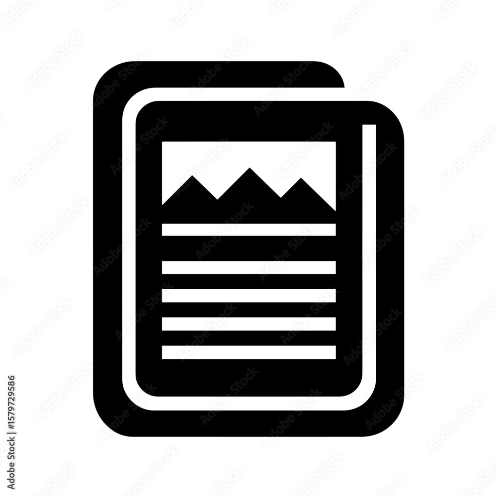 Fototapete illustration of two documents stacked with a landscape image and text lines displayed inside them