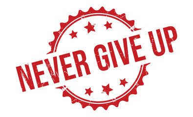 Red Never Give Up Stamp with Stars on White Background Illustration