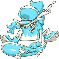 Cool Skateboarding Milk Cartoon Mascot