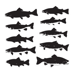 Obraz premium brown trout silhouette set, Black & White silhouette set
