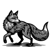 Woodcut Style Illustration Of A Walking Red Fox