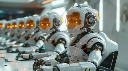 Robots sitting in futuristic interior - Powered by Adobe