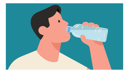 Man drinking water from a plastic bottle to stay hydrated in a vector illustration with a clean and modern design