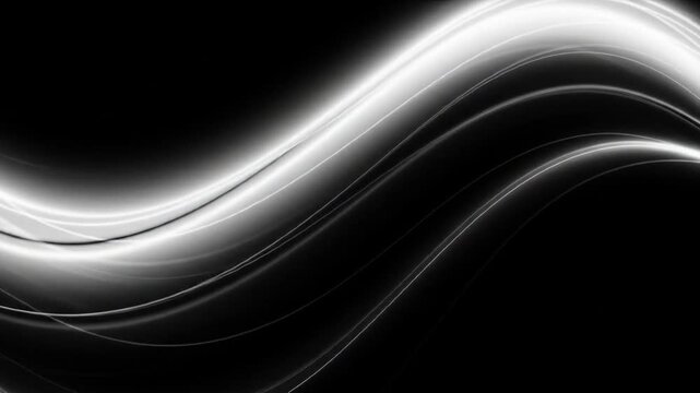 Abstract monochrome image featuring wavy white lines against a dark black background design art