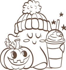 Outline Cute Ghosts for Spooky Season, Halloween