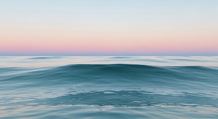 Fototapeta premium Serene ocean waves at sunset, pastel sky hues reflecting on calm water surface.