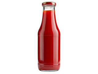 Glass bottle filled with red tomato ketchup isolated, Isolated On Transparent Background, Png