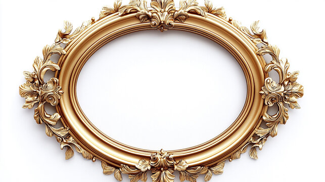 Gold Oval Frame, Empty, Elegant, White Background