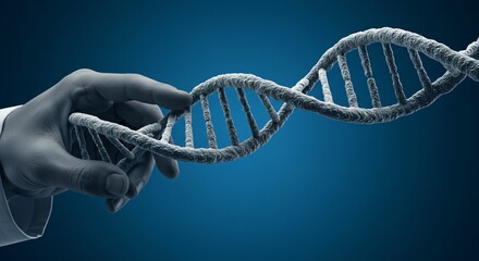 DNA Held in Hand on Blue Background