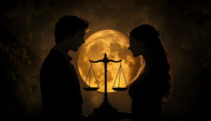 Scales, couple, family law symbol.