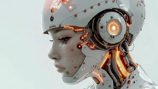 Futuristic robot head portrait