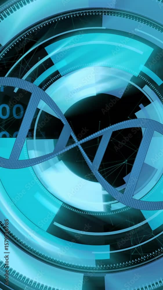 Poster dna strand and binary coding, scientific data processing animation