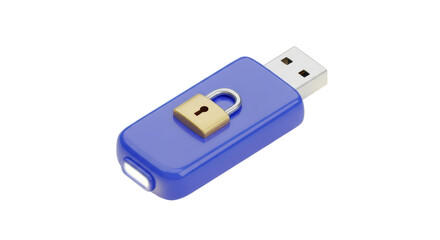 Blue USB Flash Drive with Lock Icon on Transparent Background