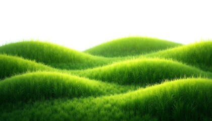 gently curved green grassy hills with natural texture and soft shadows, isolated on a transparent png