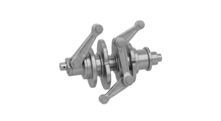 Metal Motorcycle Crankshaft and Connecting Rod Assembly on Transparent Background
