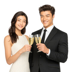 Photo of a Couple Toasting with Champagne on a transparent background - Celebration, Romance