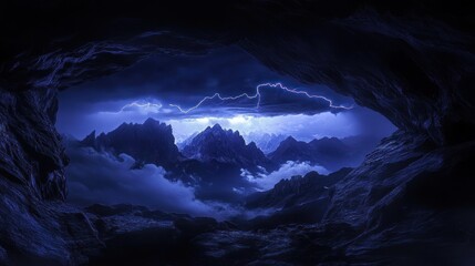 Stormy Mountain View from Cave
