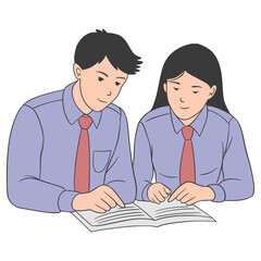 Obraz premium Learning lecture at school cartoon illustration, doing homework Art Characters 