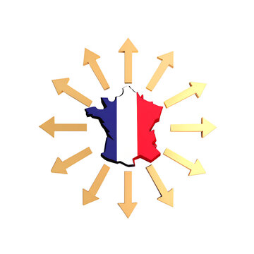 carte de France avec fl&egrave;ches, choisir la France pour investir ou &eacute;tudier