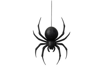 Realistic black spider hanging on a transparent background, perfect for halloween projects and spooky designs