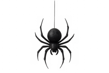 Realistic black spider hanging on a transparent background, perfect for halloween projects and spooky designs