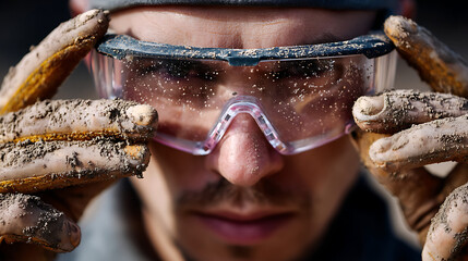 Construction Safety Measures Close-Up of Worker in Protective Gear Construction Site Photography Urban Environment Focused Perspective