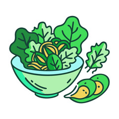 Fresh Salad Bowl Illustration with Avocado Slices