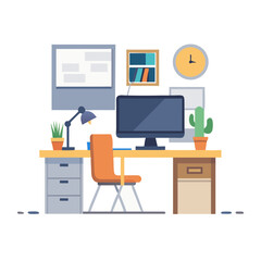 Illustration of a modern home office setup with computer